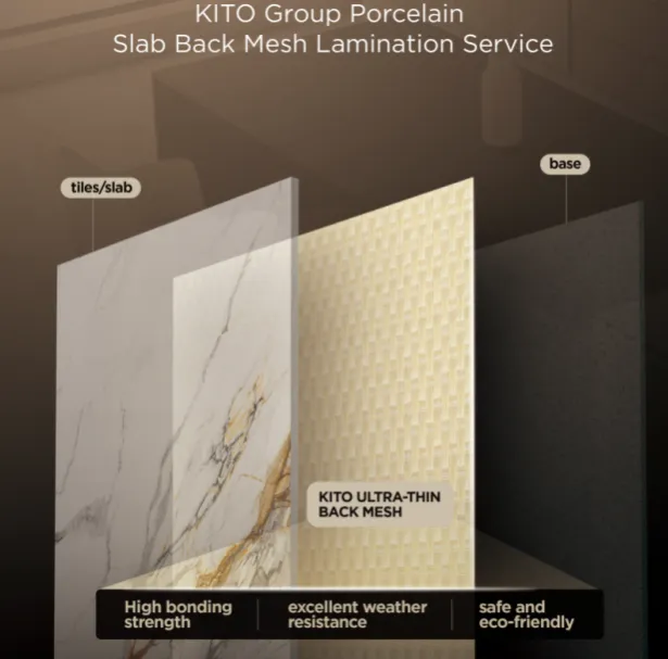 Refuerzo de malla trasera para losas de porcelana KITO CERAMICS para encimeras de fachada